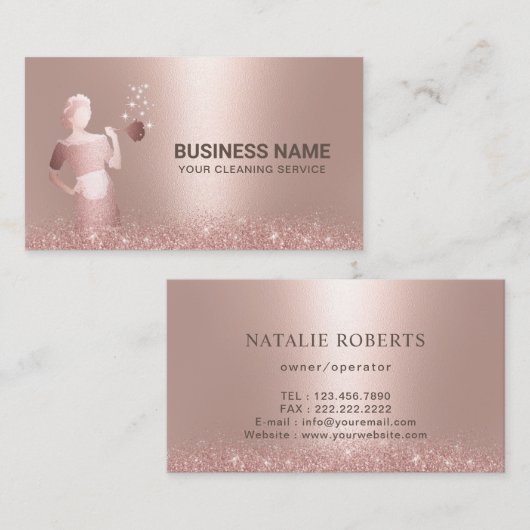 メイドハウスクリーニングサービスバラ金ゴールドグリッター 名刺 (正面/裏面)