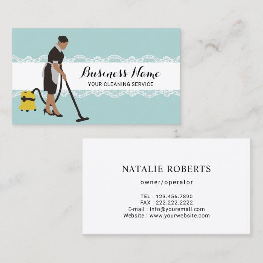 メイドハウスクリーニングサービスパステルティール（緑がかった色） 名刺 (正面/裏面)