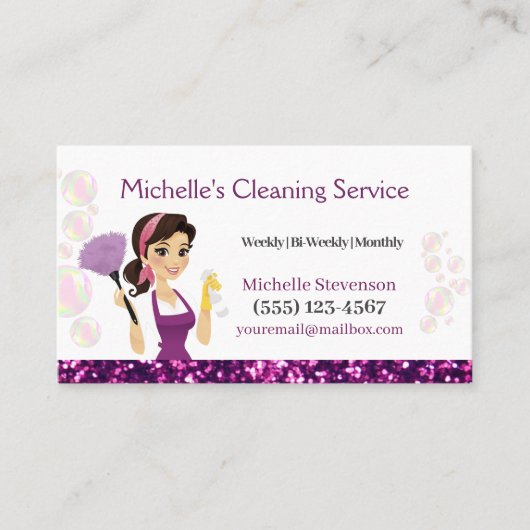 メイドハウスクリーニングサービスパープルグリッター 名刺 (正面)