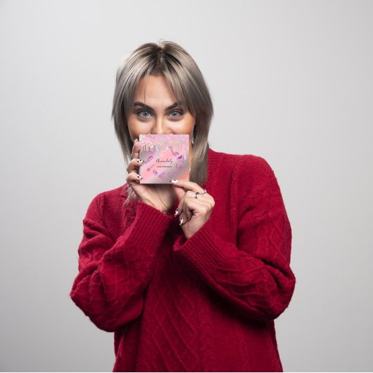 メイドハウスクリーニングサービスロゴが紫ドリップス スクエア名刺