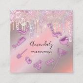 メイドハウスクリーニングサービスロゴが紫ドリップス スクエア名刺 (正面)