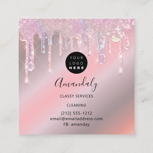 メイドハウスクリーニングサービスロゴが紫ドリップス スクエア名刺 (裏面)