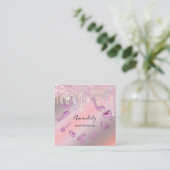 メイドハウスクリーニングサービスロゴが紫ドリップス スクエア名刺 (スタンド正面)