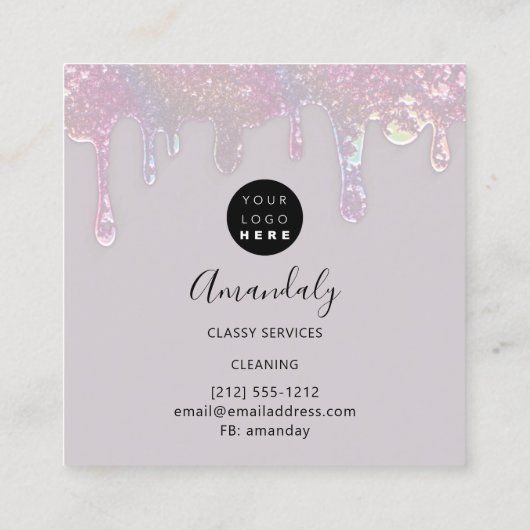 メイドハウスクリーニングサービスロゴグラデーションパープル スクエア名刺 (裏面)