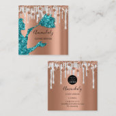 メイドハウスクリーニングサービスロゴグレードリップティール(緑がかった色) スクエア名刺 (正面/裏面)