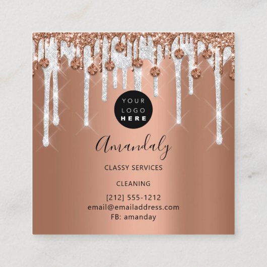 メイドハウスクリーニングサービスロゴグレードリップティール(緑がかった色) スクエア名刺 (裏面)