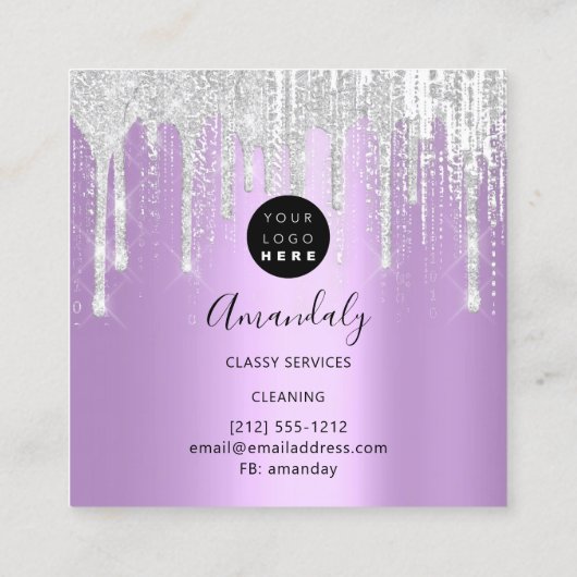 メイドハウスクリーニングサービスロゴグレードリップパープル スクエア名刺 (裏面)