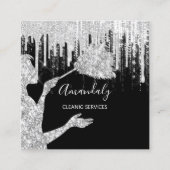 メイドハウスクリーニングサービスロゴグレードリップブラック スクエア名刺 (正面)