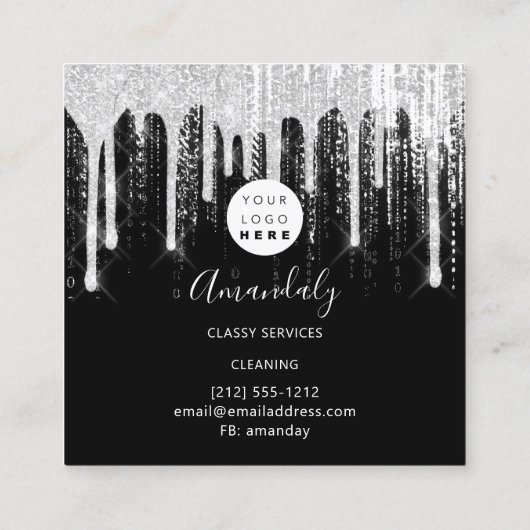 メイドハウスクリーニングサービスロゴグレードリップブラック スクエア名刺 (裏面)