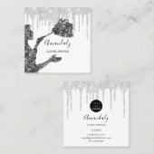 メイドハウスクリーニングサービスロゴシルバーグレードリップ スクエア名刺 (正面/裏面)