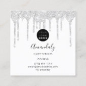 メイドハウスクリーニングサービスロゴシルバーグレードリップ スクエア名刺 (裏面)