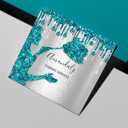 メイドハウスクリーニングサービスロゴシルバーダイヤモンド スクエア名刺