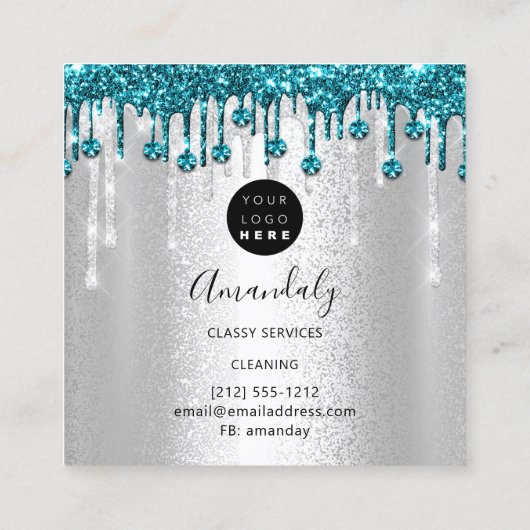 メイドハウスクリーニングサービスロゴシルバーダイヤモンド スクエア名刺 (裏面)