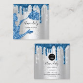 メイドハウスクリーニングサービスロゴシルバードリップブルー スクエア名刺 (正面/裏面)