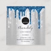 メイドハウスクリーニングサービスロゴシルバードリップブルー スクエア名刺 (裏面)