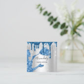 メイドハウスクリーニングサービスロゴシルバードリップブルー スクエア名刺 (スタンド正面)