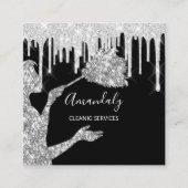 メイドハウスクリーニングサービスロゴシルバードリップ スクエア名刺 (正面)