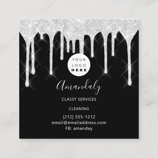 メイドハウスクリーニングサービスロゴシルバードリップ スクエア名刺 (裏面)