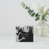 メイドハウスクリーニングサービスロゴシルバードリップ スクエア名刺 (スタンド正面)