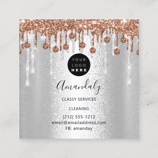 メイドハウスクリーニングサービスロゴシルバーバラ金ゴールド スクエア名刺 (裏面)