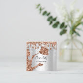 メイドハウスクリーニングサービスロゴシルバーバラ金ゴールド スクエア名刺 (スタンド正面)