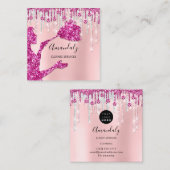 メイドハウスクリーニングサービスロゴシルバーピンクグラム スクエア名刺 (正面/裏面)