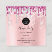 メイドハウスクリーニングサービスロゴシルバーピンクグラム スクエア名刺 (裏面)