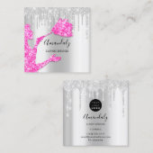 メイドハウスクリーニングサービスロゴシルバーピンクグレー スクエア名刺 (正面/裏面)