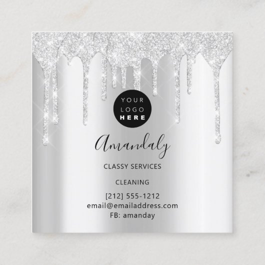 メイドハウスクリーニングサービスロゴシルバーピンクグレー スクエア名刺 (裏面)