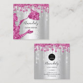 メイドハウスクリーニングサービスロゴシルバーピンクグレー スクエア名刺 (正面/裏面)