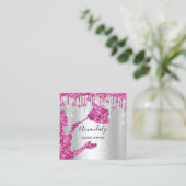 メイドハウスクリーニングサービスロゴシルバーピンクグレー スクエア名刺 (スタンド正面)