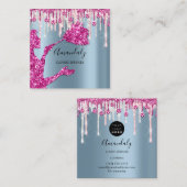 メイドハウスクリーニングサービスロゴシルバーピンクブルー スクエア名刺 (正面/裏面)