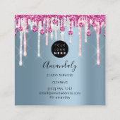 メイドハウスクリーニングサービスロゴシルバーピンクブルー スクエア名刺 (裏面)