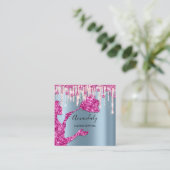 メイドハウスクリーニングサービスロゴシルバーピンクブルー スクエア名刺 (スタンド正面)