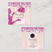 メイドハウスクリーニングサービスロゴシルバーピンクルクス スクエア名刺 (正面/裏面)