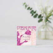 メイドハウスクリーニングサービスロゴシルバーピンクルクス スクエア名刺 (スタンド正面)