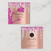 メイドハウスクリーニングサービスロゴシルバーピンクローズ スクエア名刺 (正面/裏面)