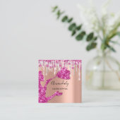 メイドハウスクリーニングサービスロゴシルバーピンクローズ スクエア名刺 (スタンド正面)