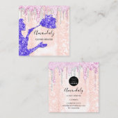 メイドハウスクリーニングサービスロゴシルバーピンク スクエア名刺 (正面/裏面)