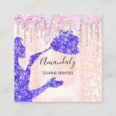 メイドハウスクリーニングサービスロゴシルバーピンク スクエア名刺 (正面)