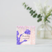 メイドハウスクリーニングサービスロゴシルバーピンク スクエア名刺 (スタンド正面)