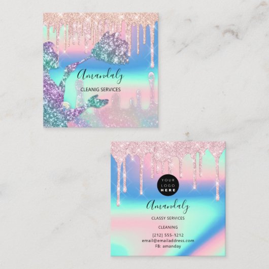 メイドハウスクリーニングサービスロゴドライグラデーションプ スクエア名刺 (正面/裏面)