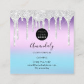 メイドハウスクリーニングサービスロゴドリップスシルバー スクエア名刺 (裏面)