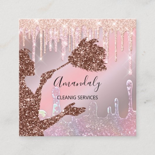 メイドハウスクリーニングサービスロゴドリップスバラGlam スクエア名刺 (正面)