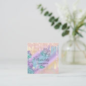 メイドハウスクリーニングサービスロゴドリップホログラフ スクエア名刺 (スタンド正面)