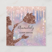 メイドハウスクリーニングサービスロゴドリップホログラフ スクエア名刺 (正面)