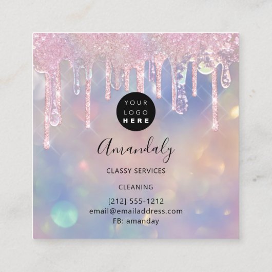 メイドハウスクリーニングサービスロゴドリップホログラフ スクエア名刺 (裏面)