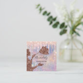 メイドハウスクリーニングサービスロゴドリップホログラフ スクエア名刺 (スタンド正面)