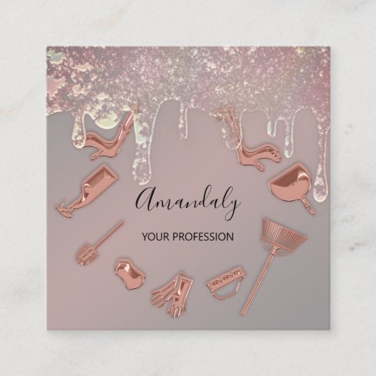 メイドハウスクリーニングサービスロゴバラドリップグラデーション スクエア名刺 (正面)