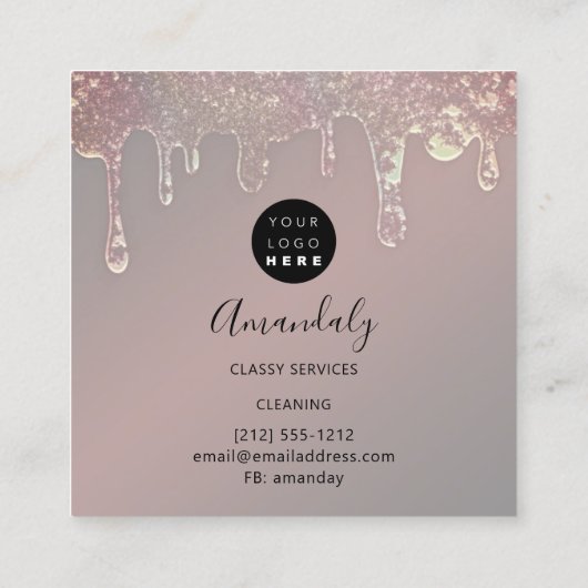 メイドハウスクリーニングサービスロゴバラドリップグラデーション スクエア名刺 (裏面)